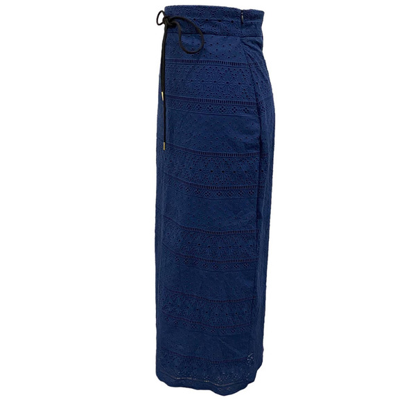 Eyelet Lace Midi/Maxi Skirt In Navy Blue By Cartolina Nantucket Cottagecore - Picture 6 of 11